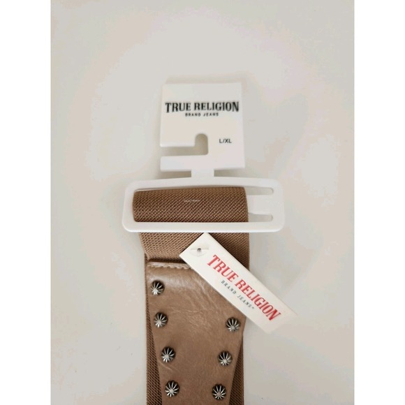 True Religion‎ Women\'s Stretch Studded Corset Belt Adjustable Beige Size L/XL